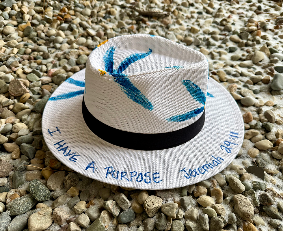 Thumbnail: White Jute Hand-Painted Cowboy Hat with Identity Scripture Blue Flower Women’s 