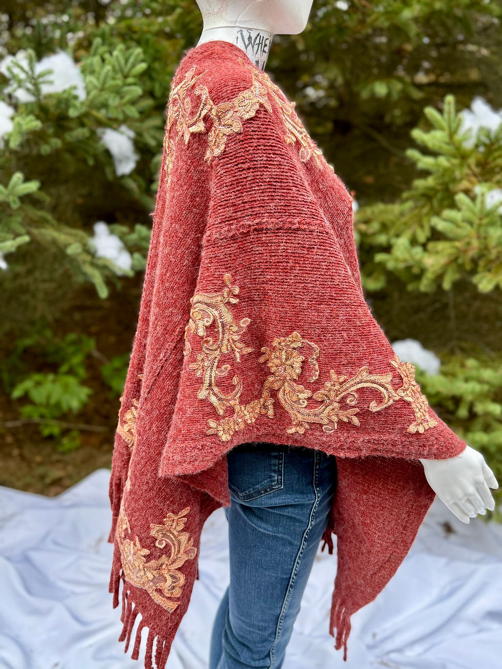 Thumbnail: Women's Fashion Warm and Cozy Red Blanket Shawl with Elegant Design Handmade New
