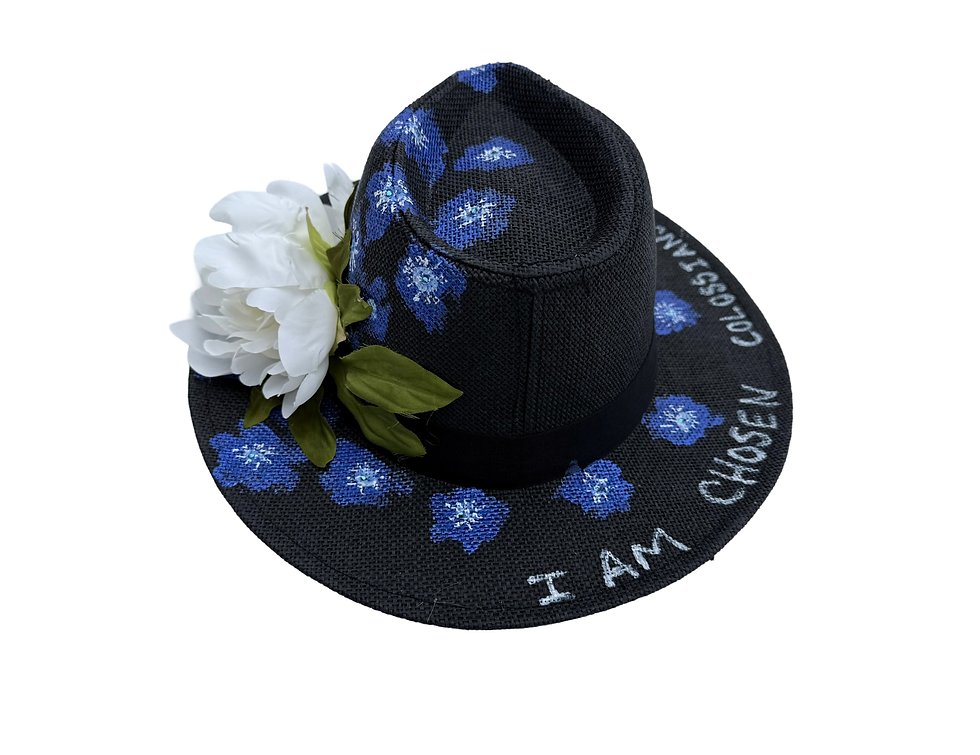 Thumbnail: Black Jute Hand-Painted Cowboy Hat with Identity Scripture White Flower Women’s