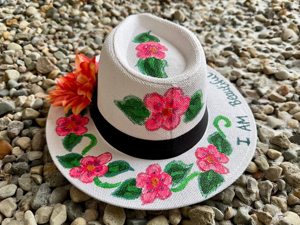 Thumbnail: White Jute Hand-Painted Cowboy Hat with Identity Scripture Orange Pink Flower 