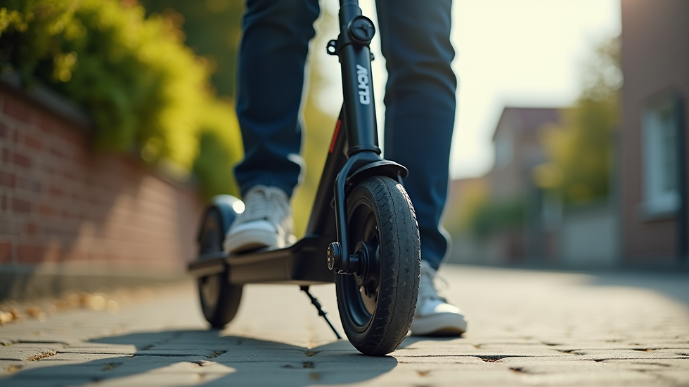 Eye-level view of electric scooter being maintained outdoors