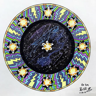 Galaxy nebula mandala art with symbols of energy