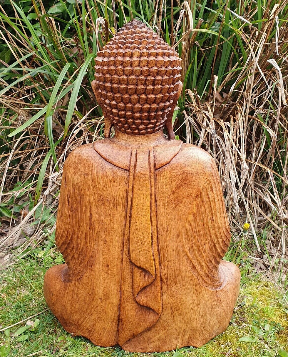 Thumbnail: Meditating buddha 50cm, hand carved, solid wood, waxed finish, shown from different angles
