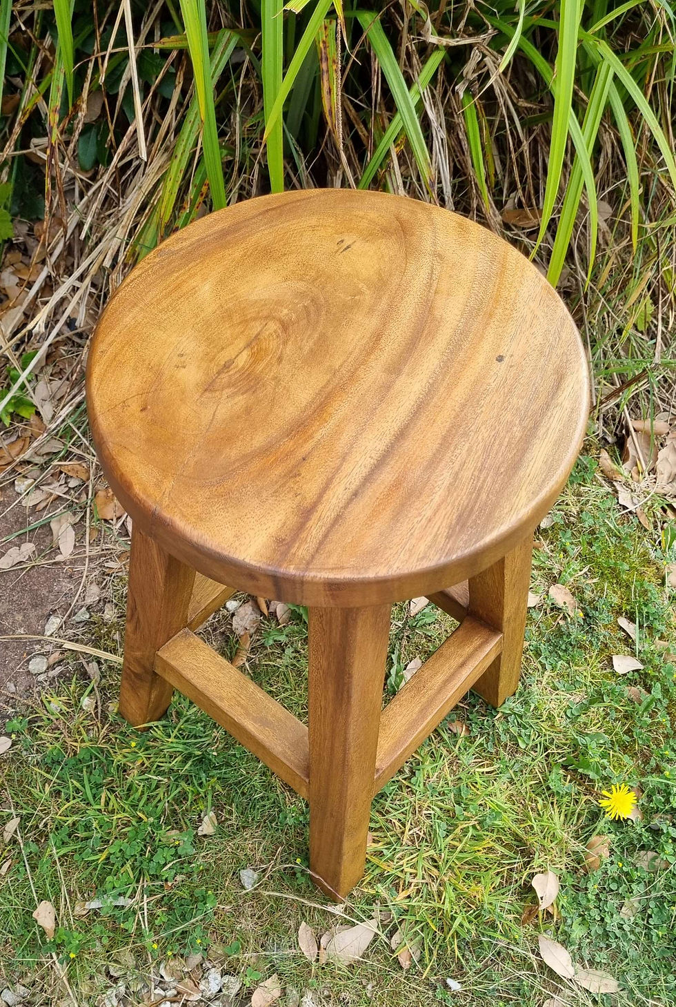 Thumbnail: Tall wooden stool 50cm, hand carved, solid wood, waxed finish, lamp table, plant stand