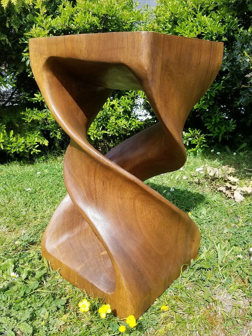 Thumbnail: Double twist table hand carved in waxed finish