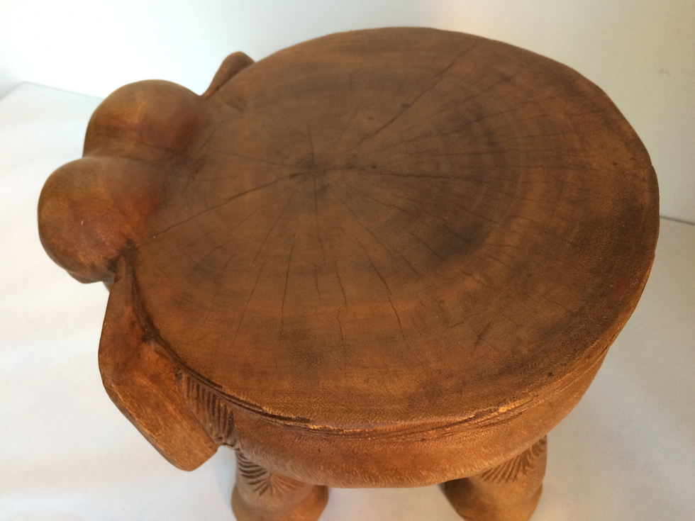 Thumbnail: Hand carved wooden Elephant side table/stool 10" view from above