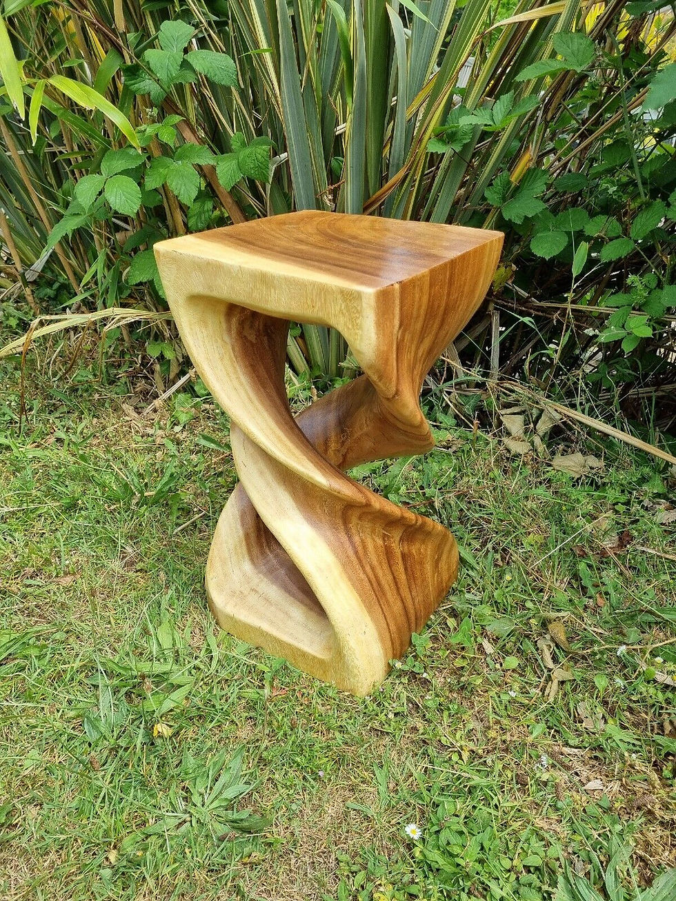 Thumbnail: Double twist table hand carved in a natural finish