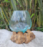 melted glass bowl on Gamal wood shown outside from different angles