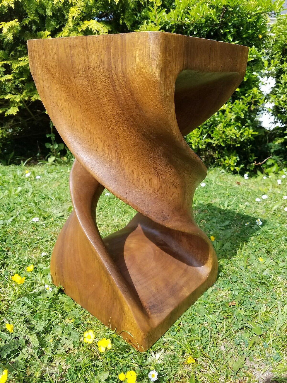 Thumbnail: Double twist table hand carved in waxed finish
