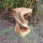 Thumbnail: double twist side table, hand carved, solid wood, natural finish, shown from different angles