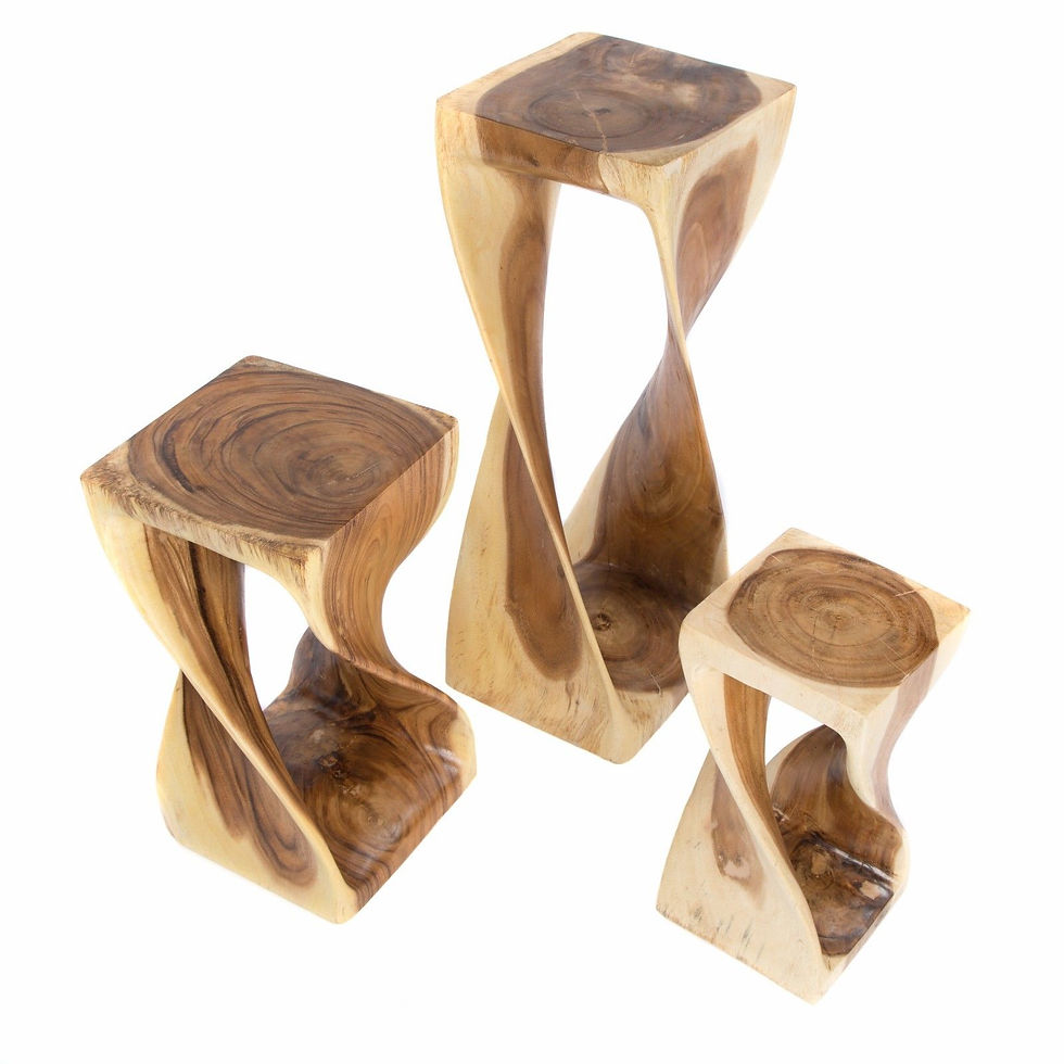 Thumbnail: Group photo of different size twist tables in a natural finish