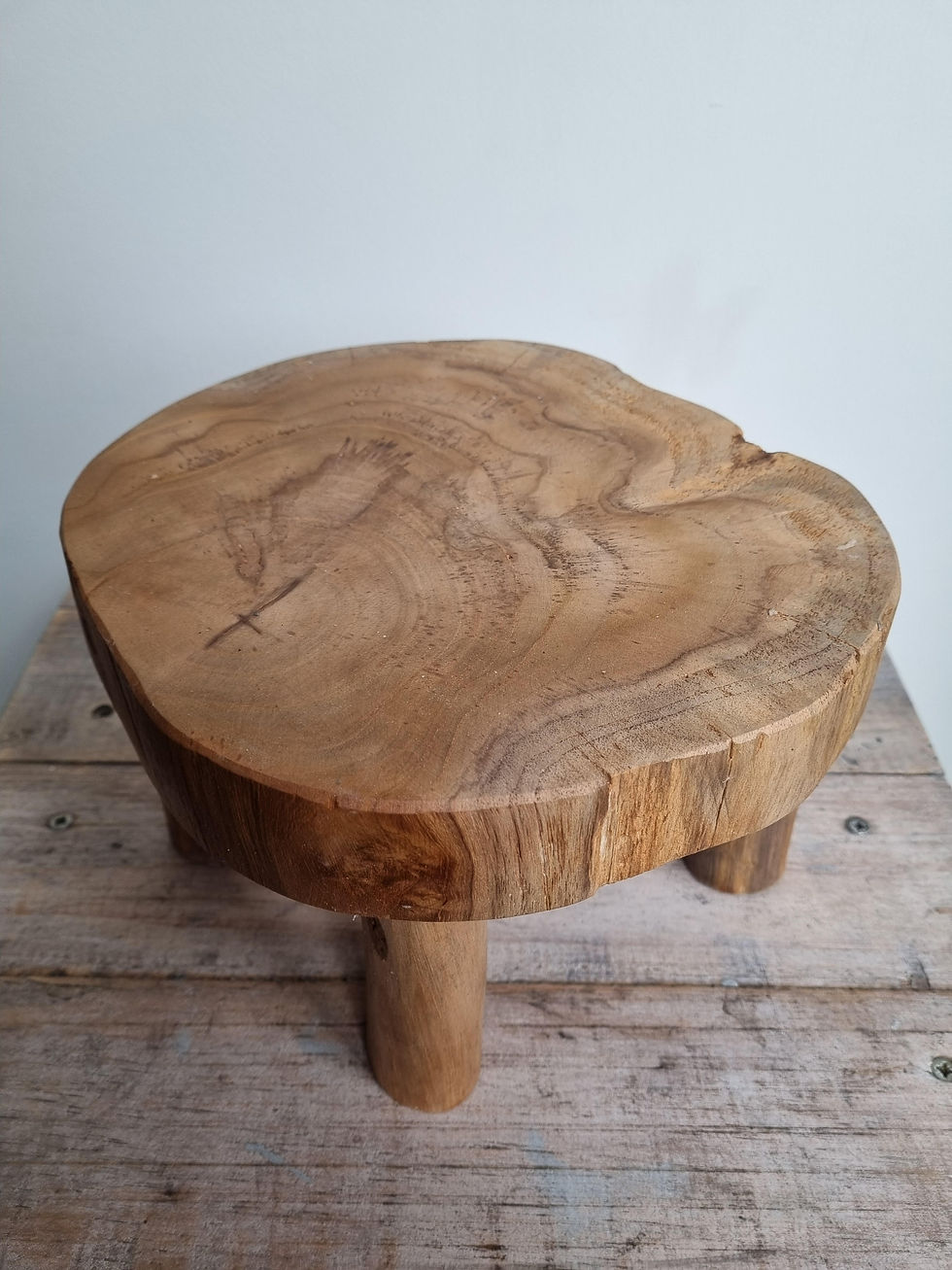 Teak root plant stand, reclaimed wood hand crafted, shown from different angles