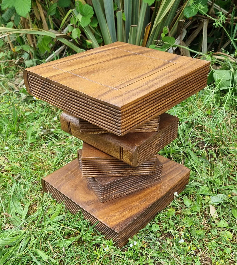 Thumbnail: Small 12" bookstack table hand carved solid wood in waxed finish