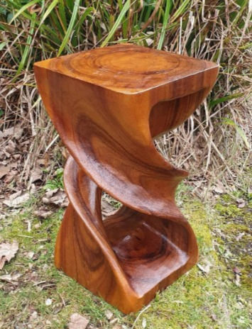 Thumbnail: Double twist hand carved solid wood table in honey finish