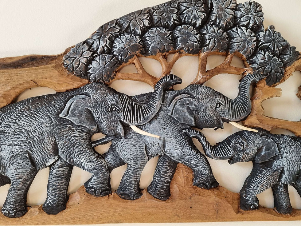 Thumbnail: Elephant family wall carving solid Teak