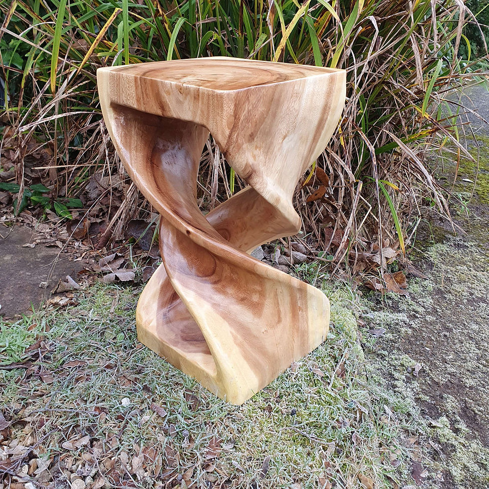 Thumbnail: Double twist table hand carved in a natural finish