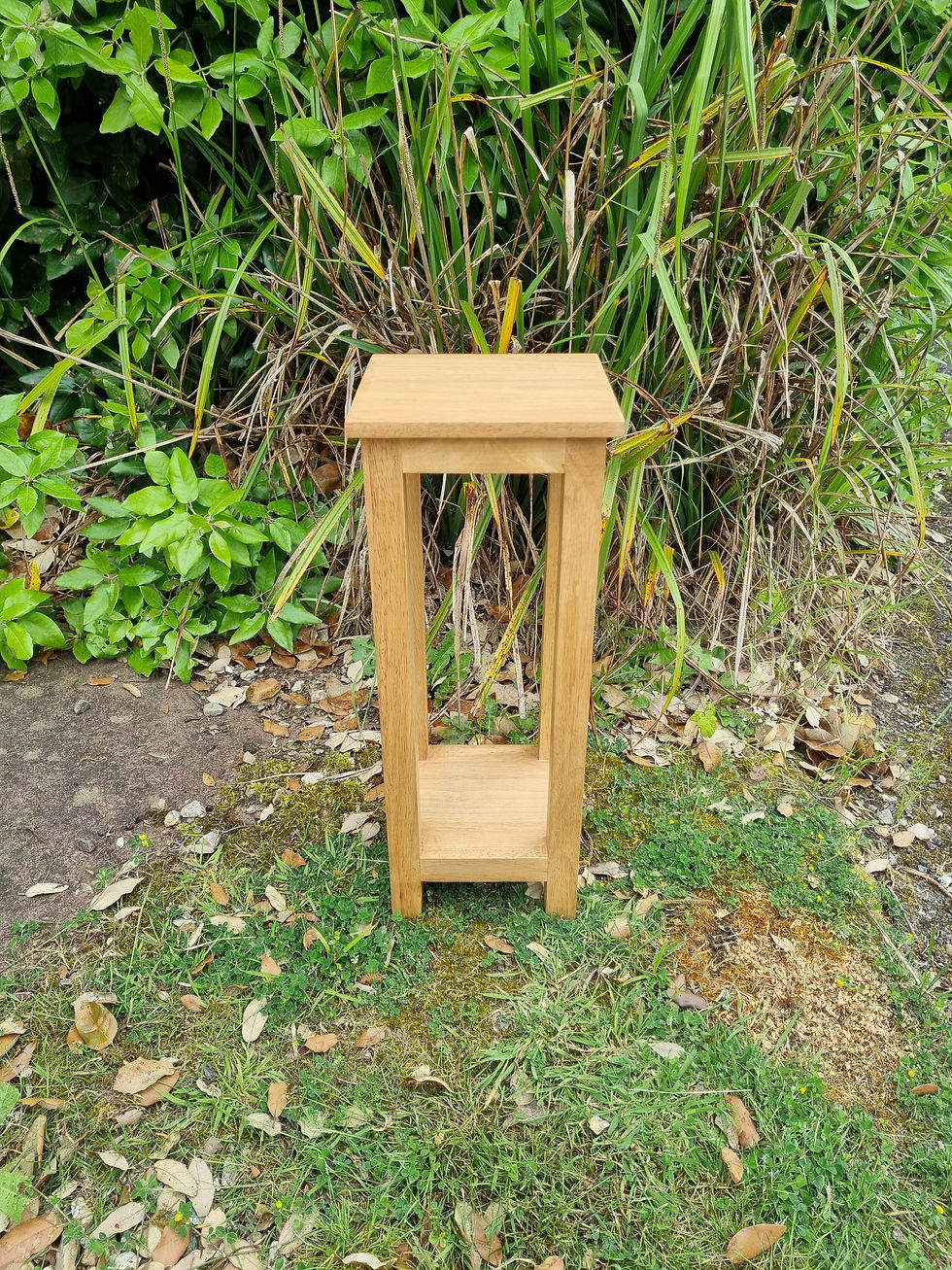 Thumbnail: accent side table, plant stand, hand crafted, solid  rubber wood, compact size, shown from different angles