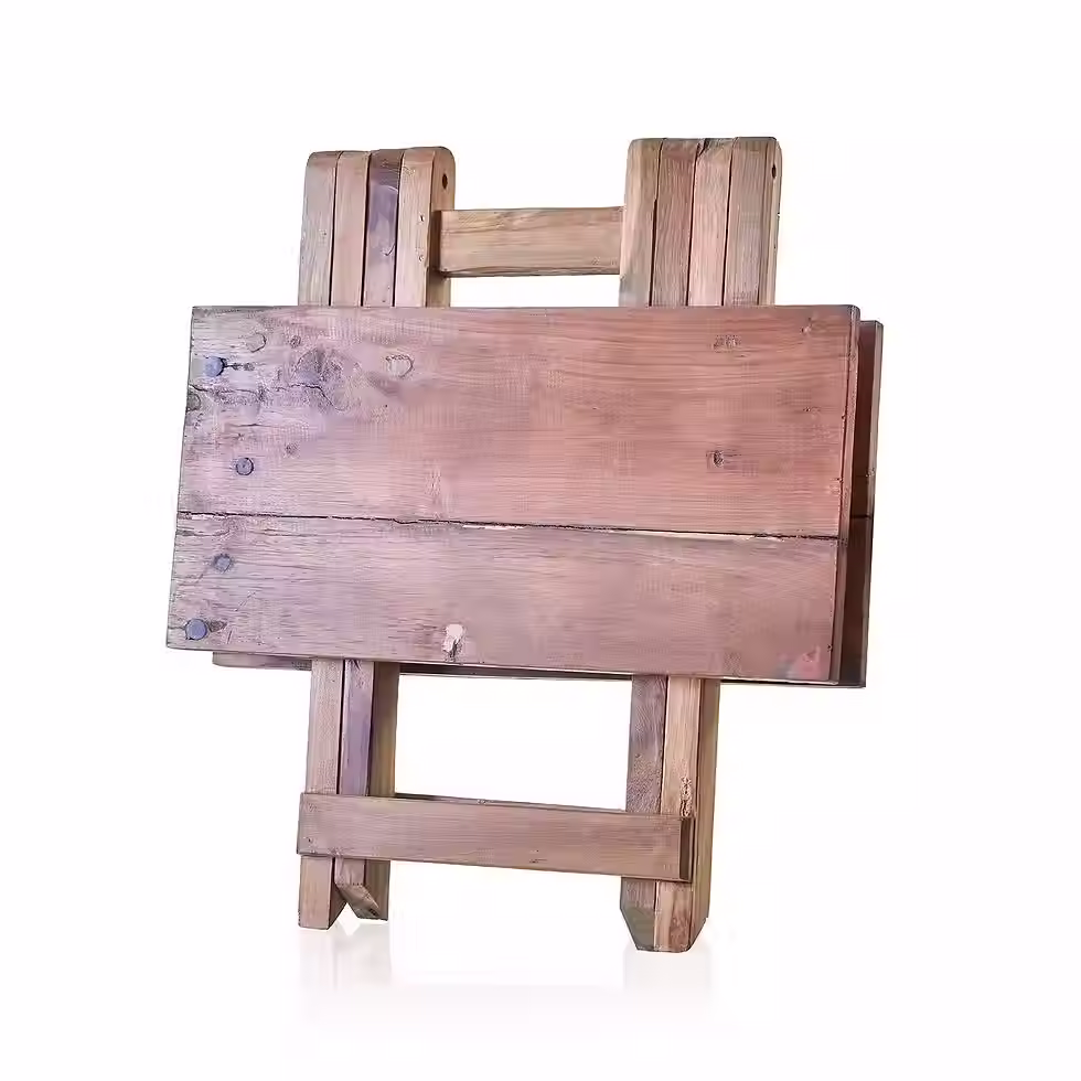 Thumbnail: handcrafted reclaimed Teak folding coffee table shown in folded up position