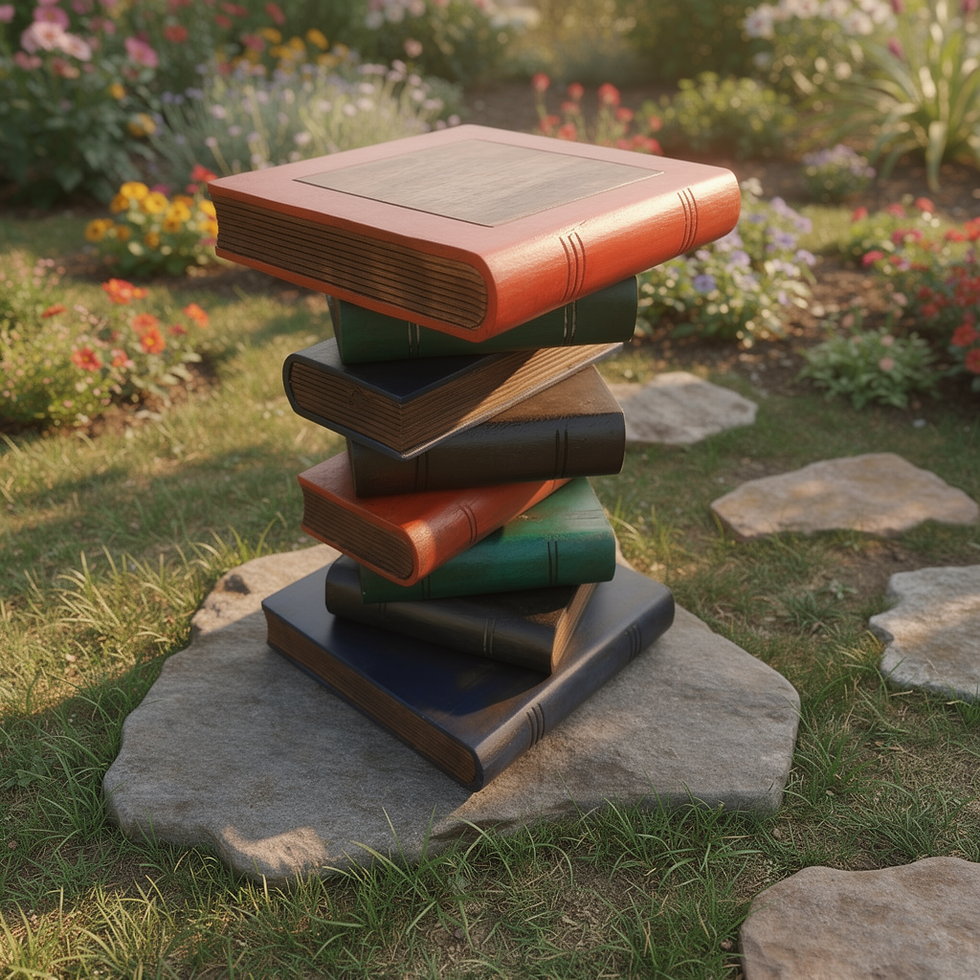 Thumbnail: Bookstack table 20" painted finish, hand carved solid wood, shown outside