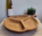 teak root hand carved 3 section bowl, shown in kitchen setting and from different angles