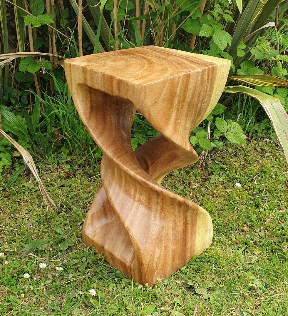 Thumbnail: Double twist table hand carved in a natural finish