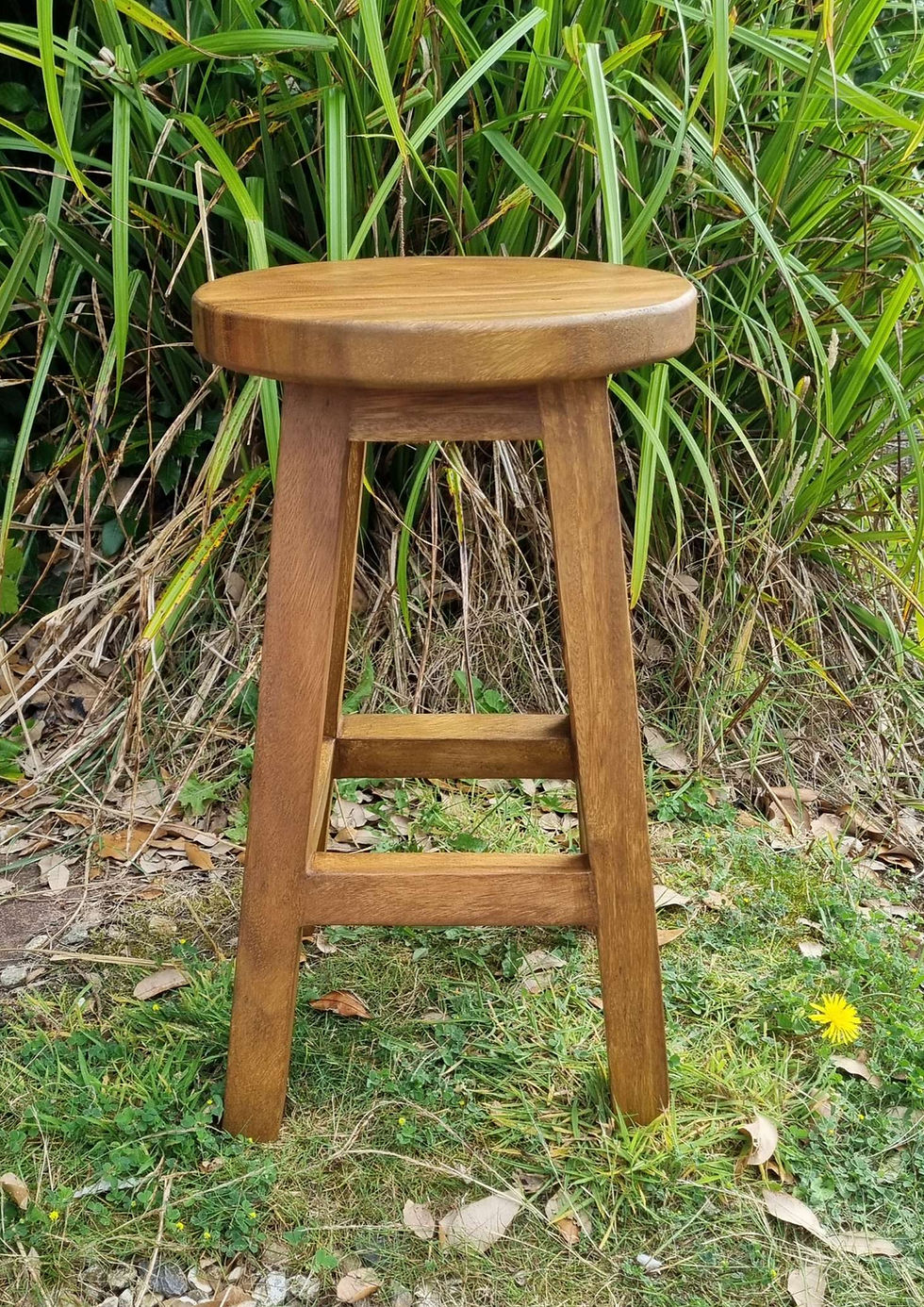 Thumbnail: Tall wooden stool 50cm, hand carved, solid wood, waxed finish, lamp table, plant stand