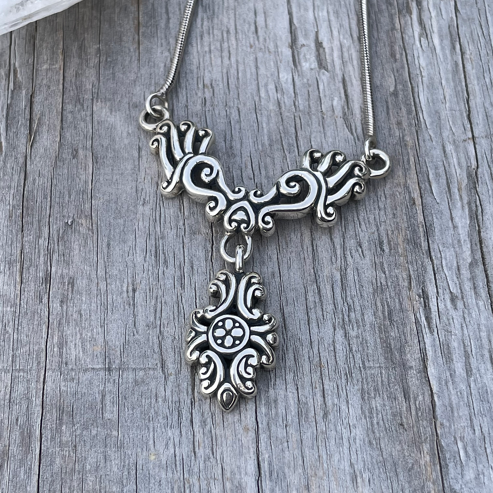 Thumbnail: Filigree style cutout silver necklace