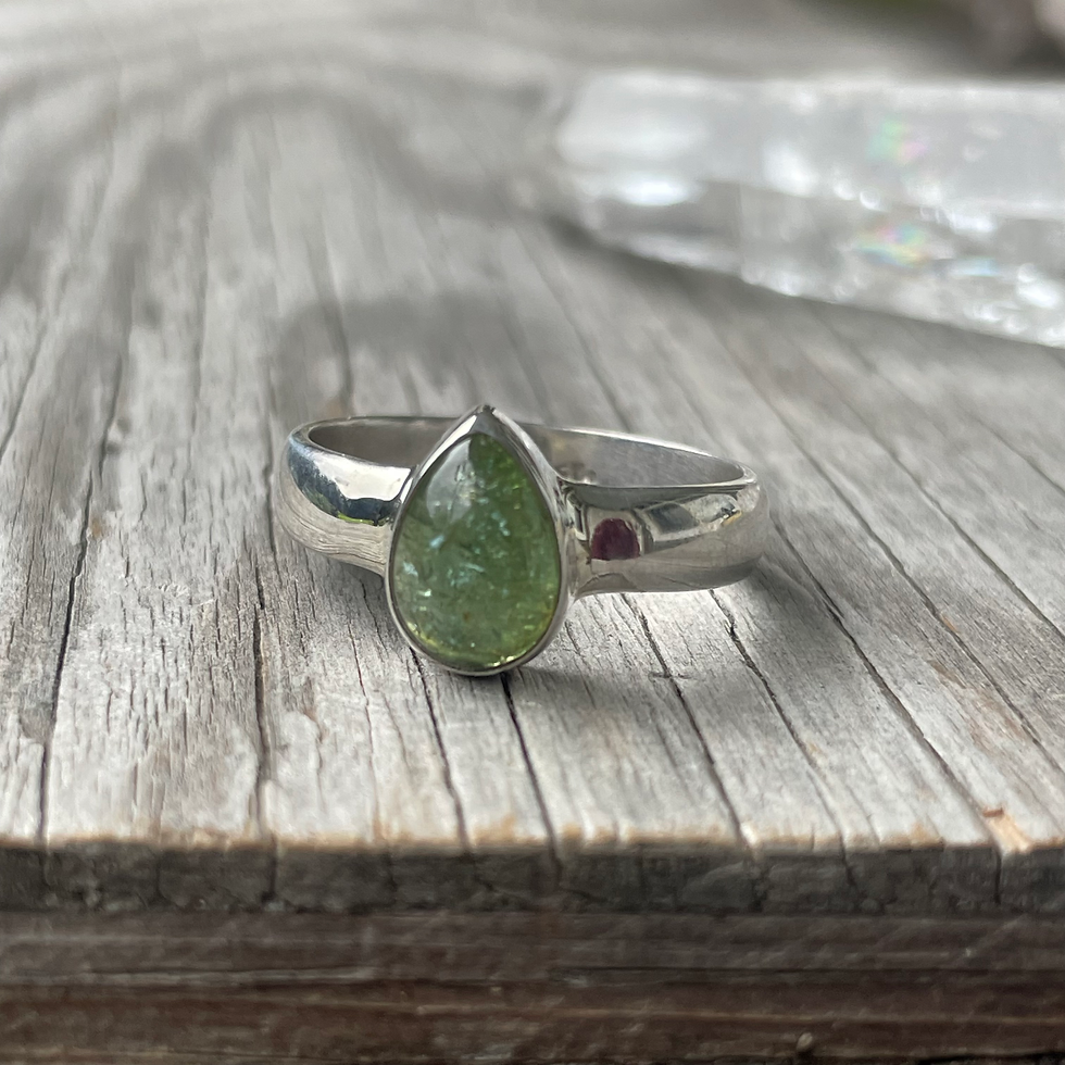 Thumbnail: Green tourmaline teardrop cabochon ring