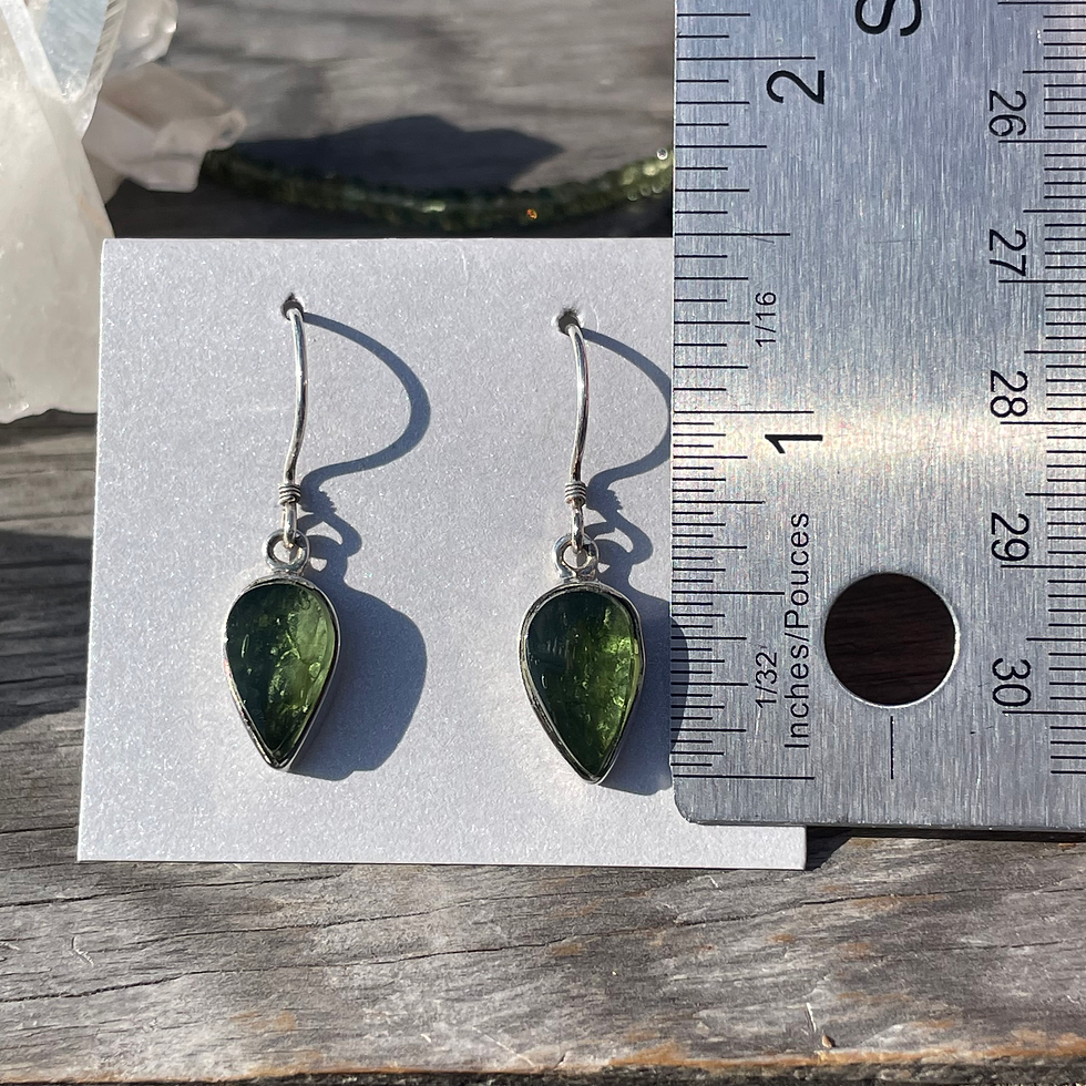 Thumbnail: Teardrop polished top Moldavite earrings