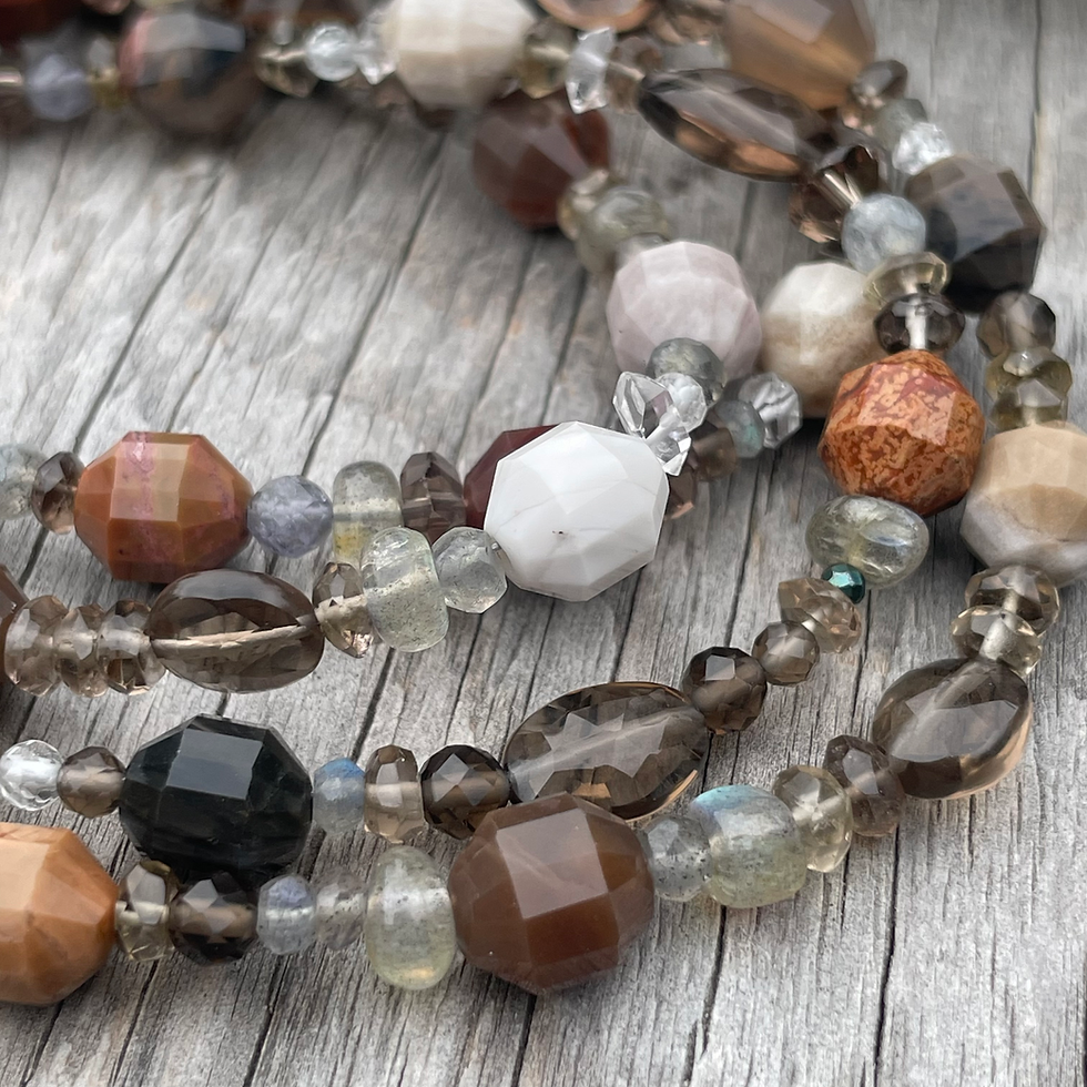 The Candy Collection petrified wood and smokey quartz wrap necklace