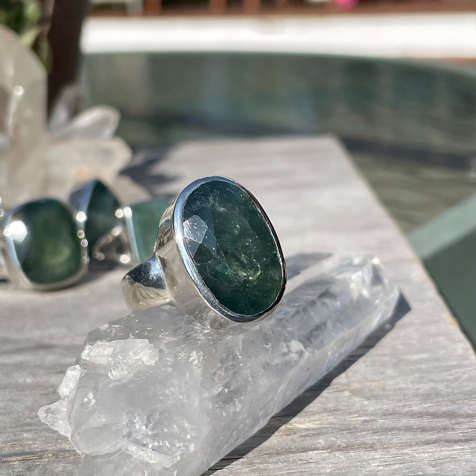Thumbnail: Oval deep blue green moss aquamarine ring