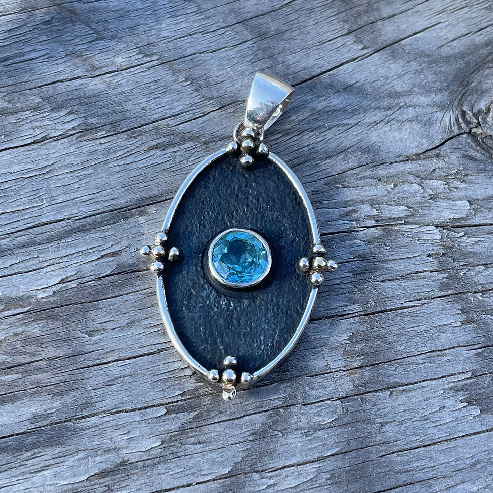 Thumbnail: Roulette 18 Blue Topaz Ornate Victorian Pendant