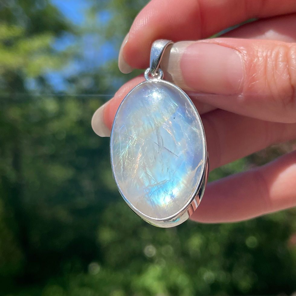 Thumbnail: Skinny oval rainbow moonstone pendant