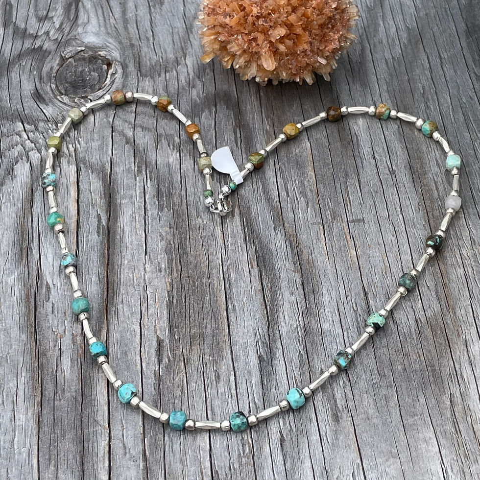 Thumbnail: Turquoise and faceted silver beads necklace