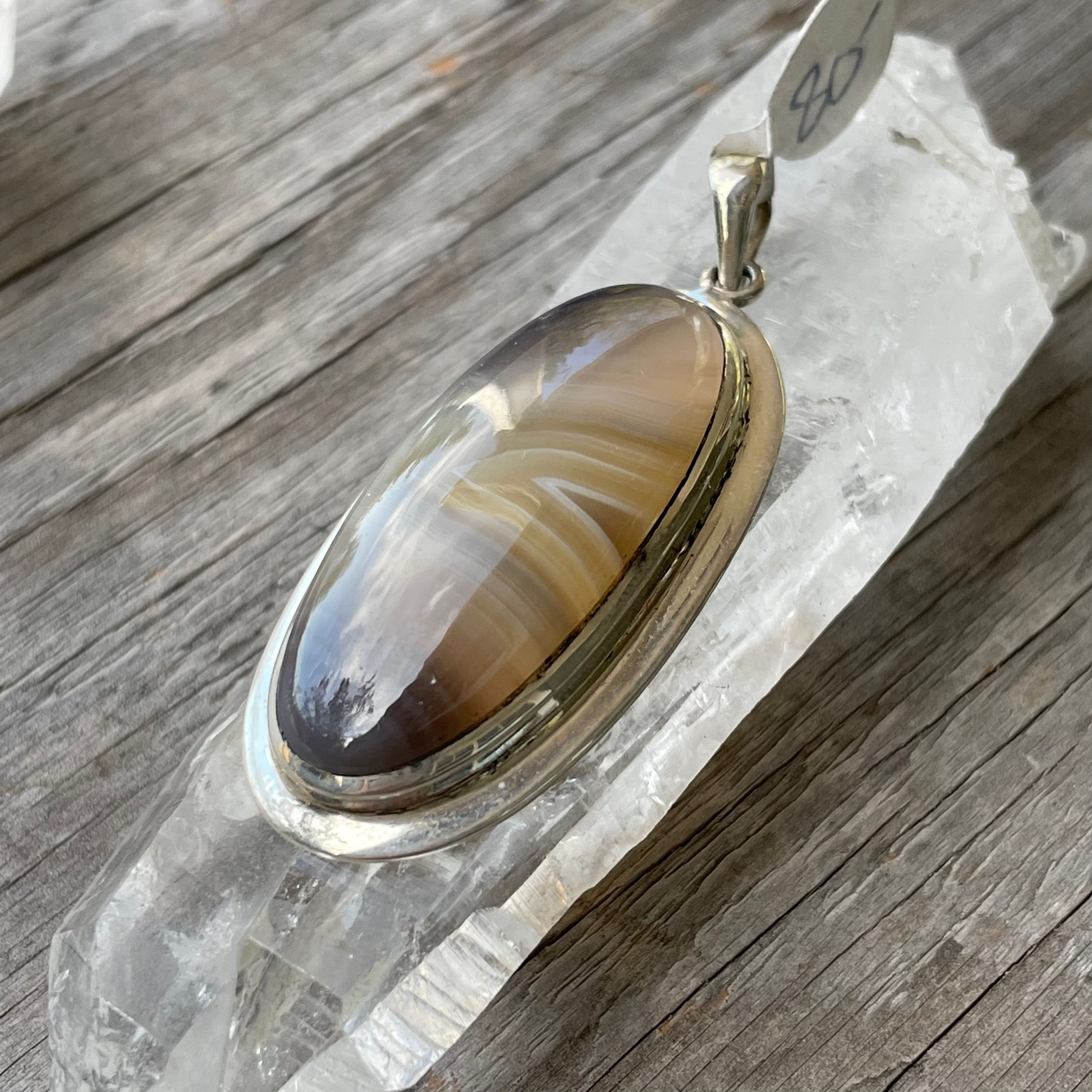 Botswana agate double bezel pendant