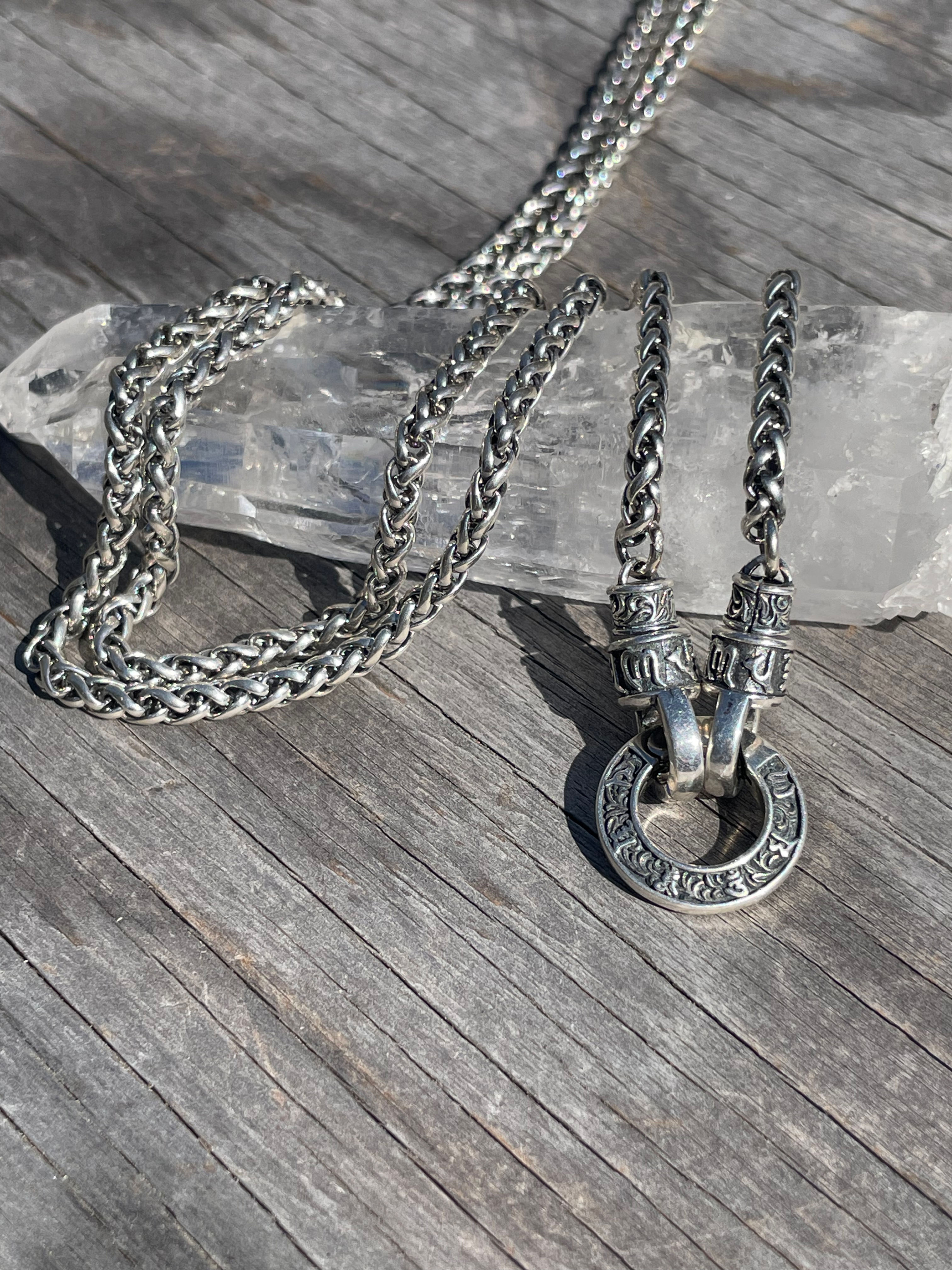 Ohm Mani Padme Hum silver enhancer chain