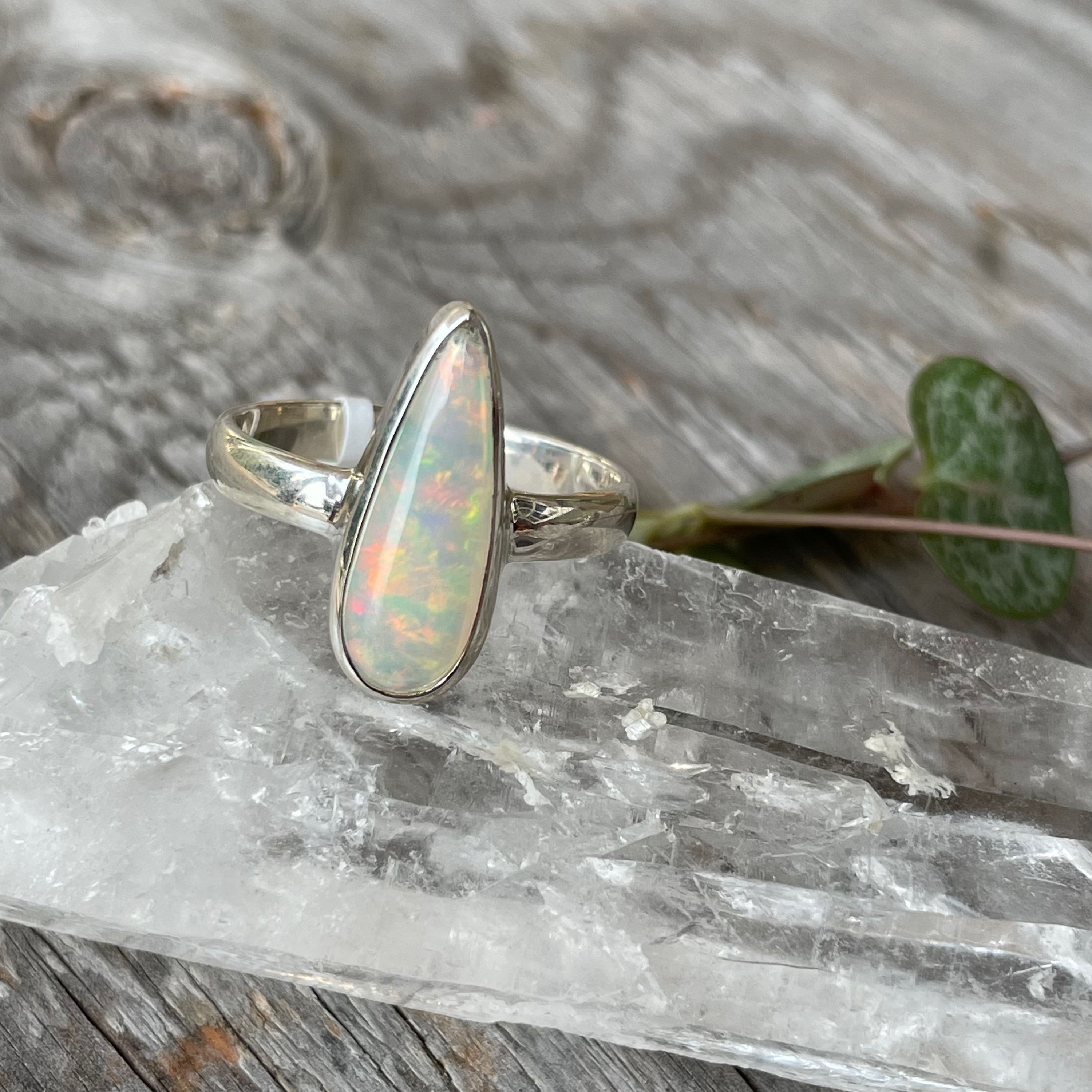 Large long teardrop ethiopian opal ring