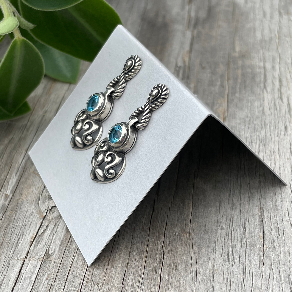 Thumbnail: Blue topaz stud top heart earrings