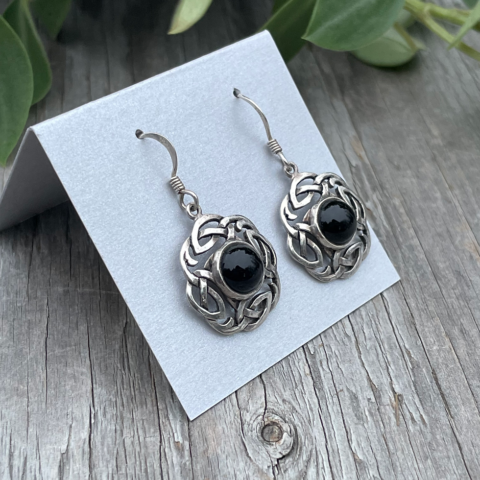 Thumbnail: Black onyx celtic knot surround earrings