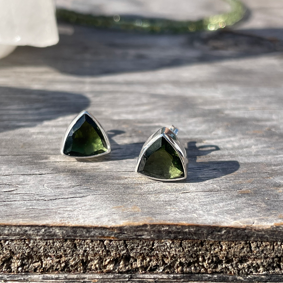 Thumbnail: Large faceted Moldavite triangle studs 