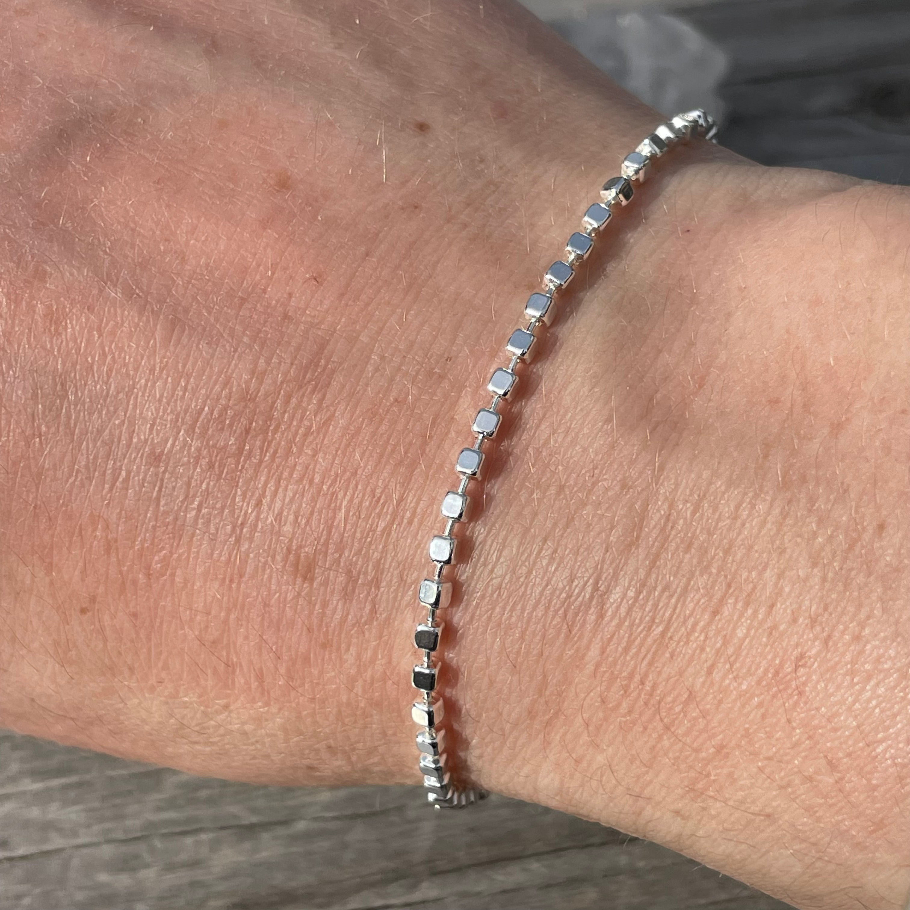 Sterling silver cube chain bracelet 7 inches