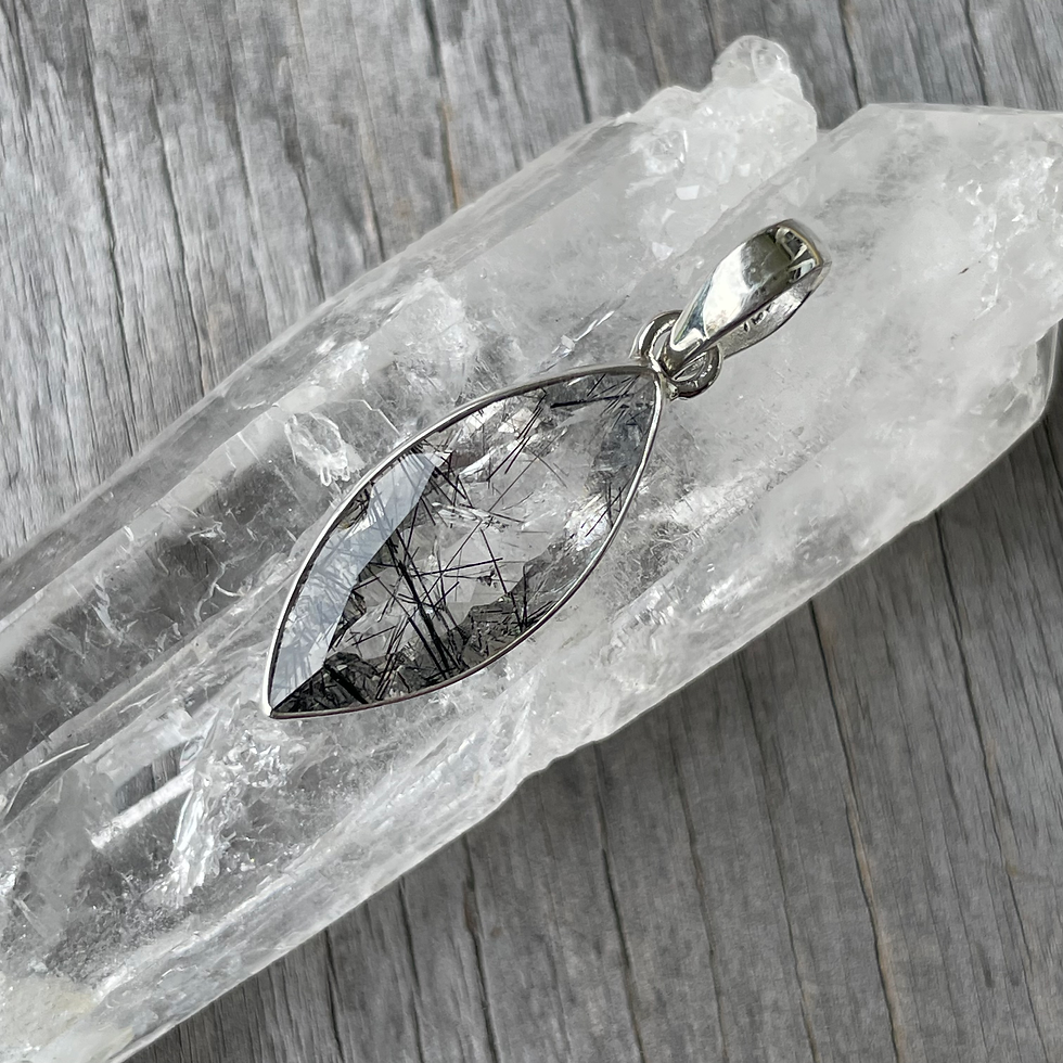 Thumbnail: Marquis fully faceted tourmaline in quartz pendant