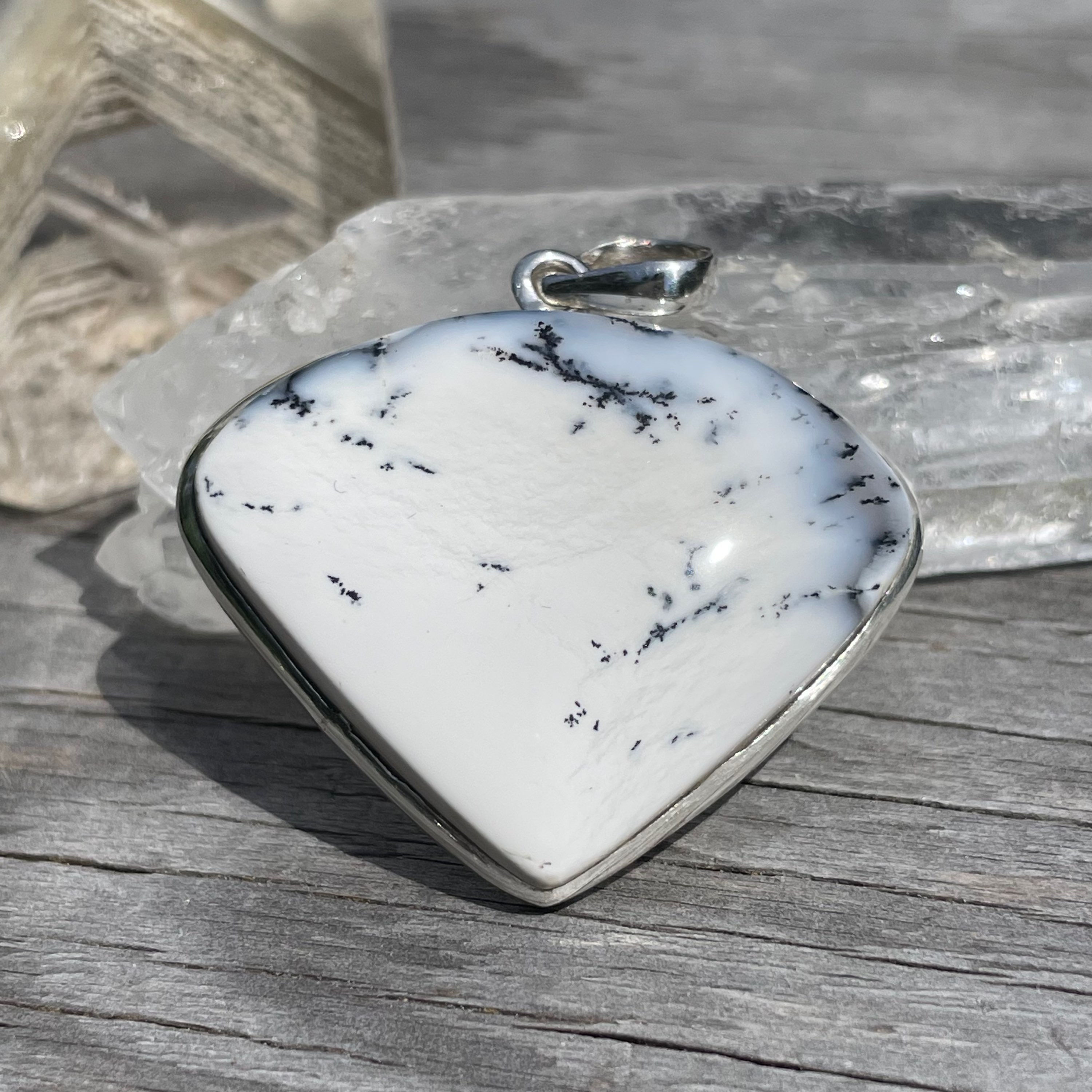 Wide teardrop dendritic agate pendant