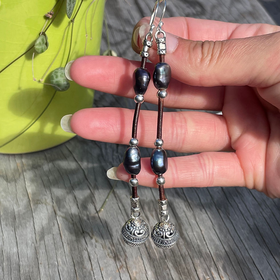 Thumbnail: GenVie Designs leather and pearl earrings