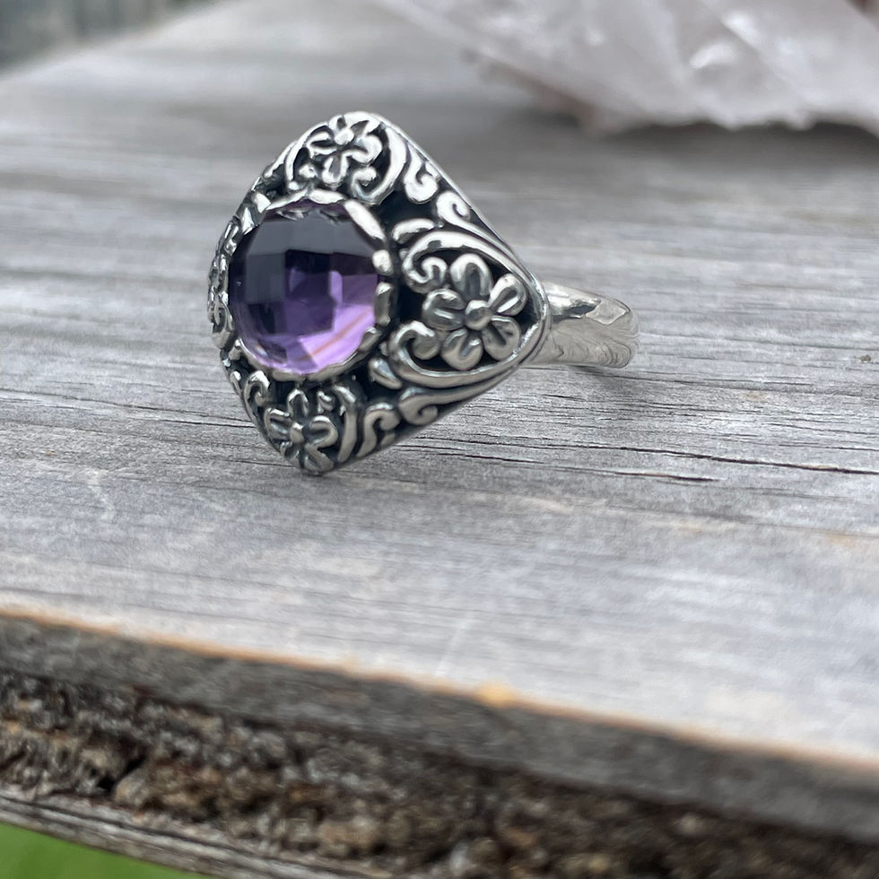 Thumbnail: Amethyst rose cut floral motif ring