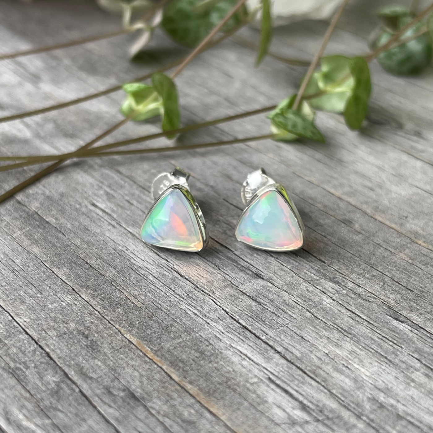 Ethiopian opal triangle studs