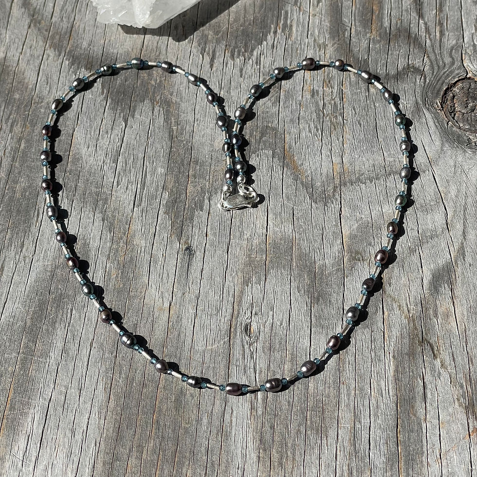 Thumbnail: Dainty blue pearls and silver necklace