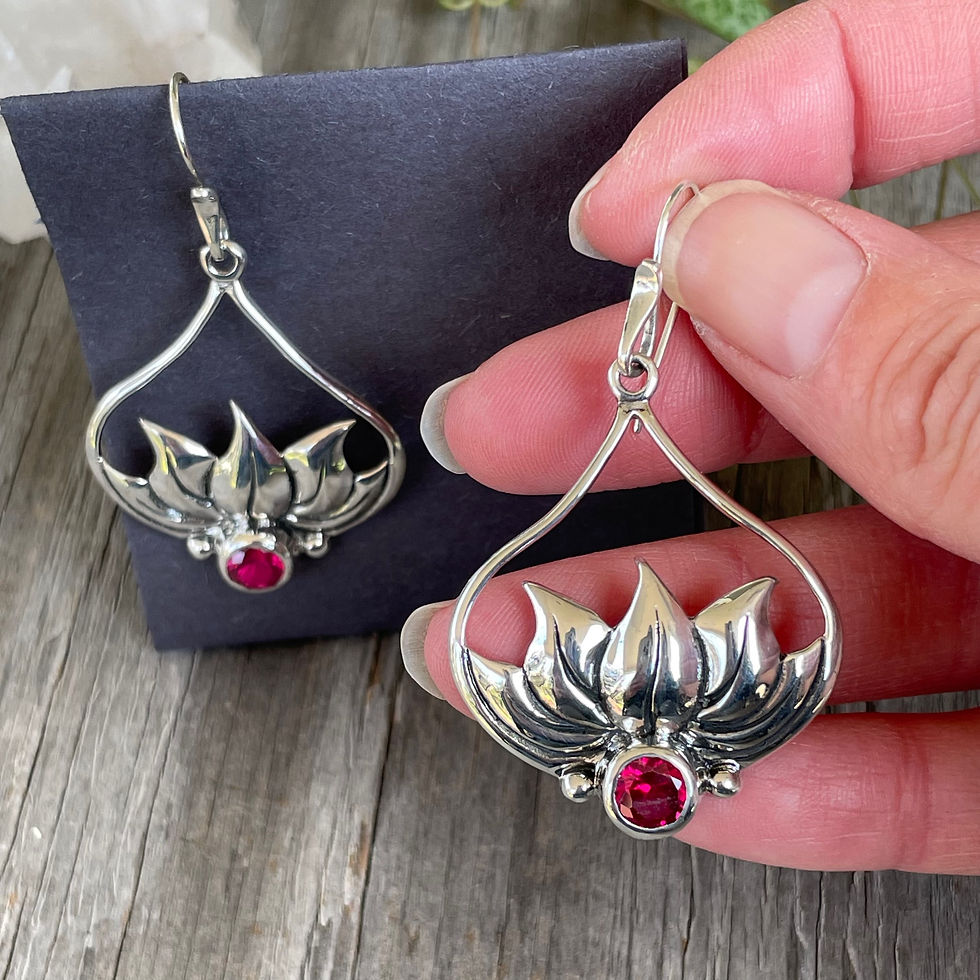 Thumbnail: Roulette 18 Lotus Flower Ruby Earrings 