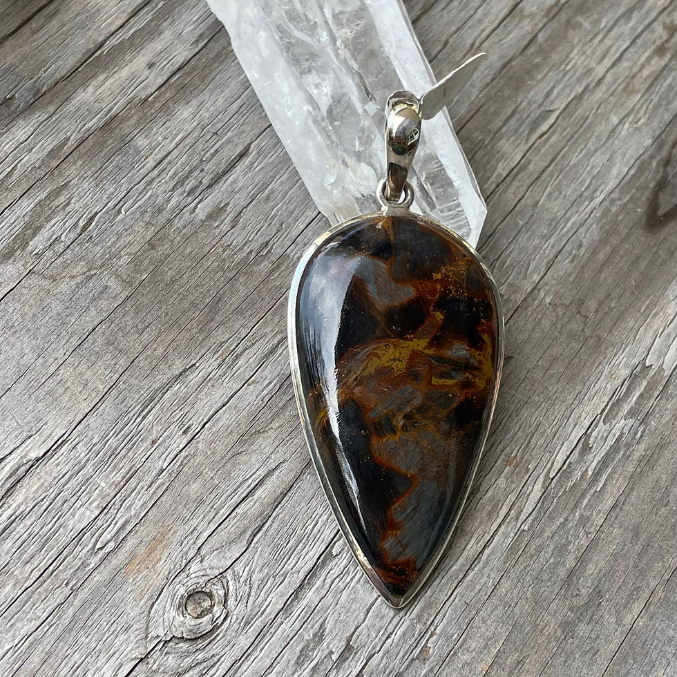 Thumbnail: Long teardrop dark pietersite pendant