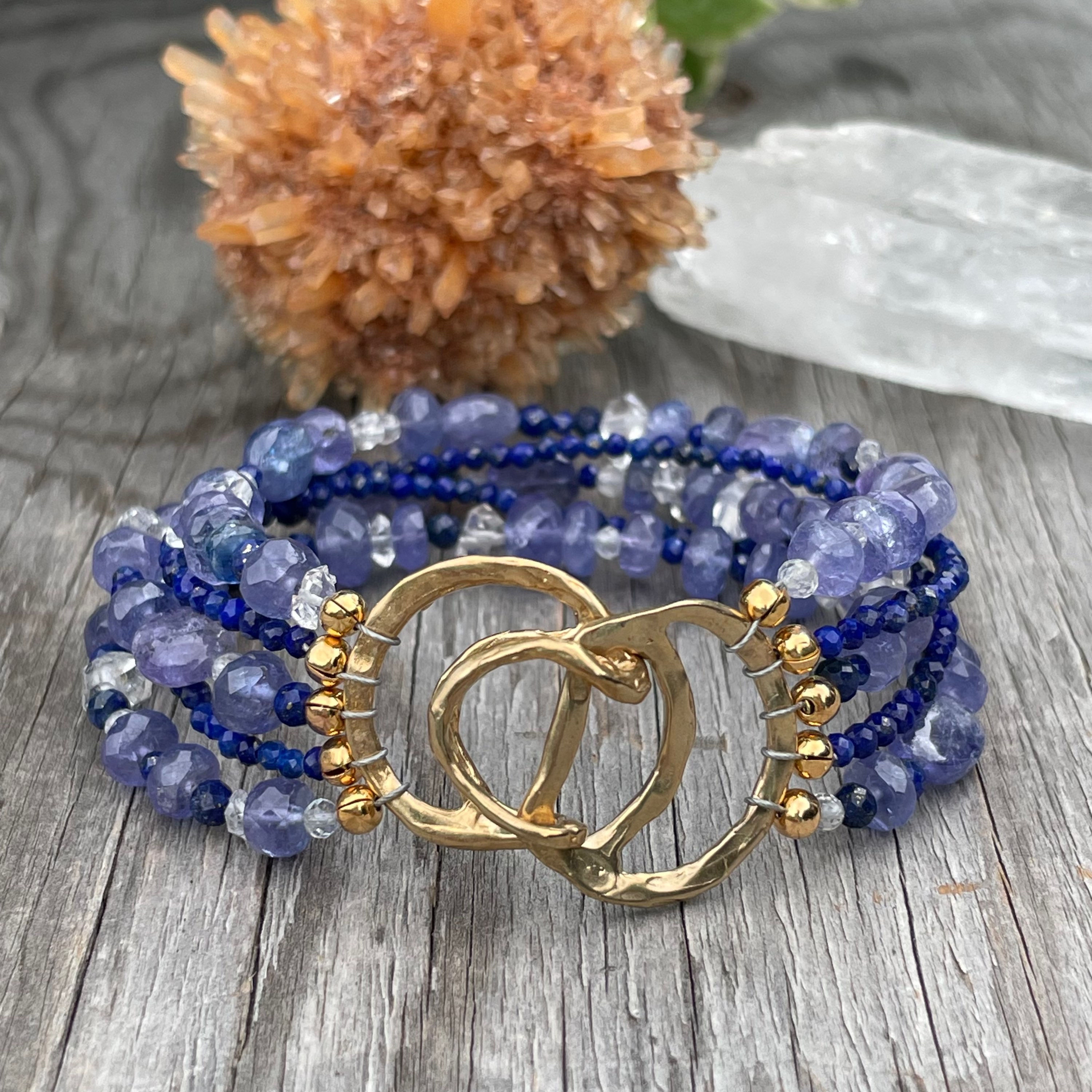 GenVie Designs multi strand tanzanite lapis and herkimer diamond beads bracelet